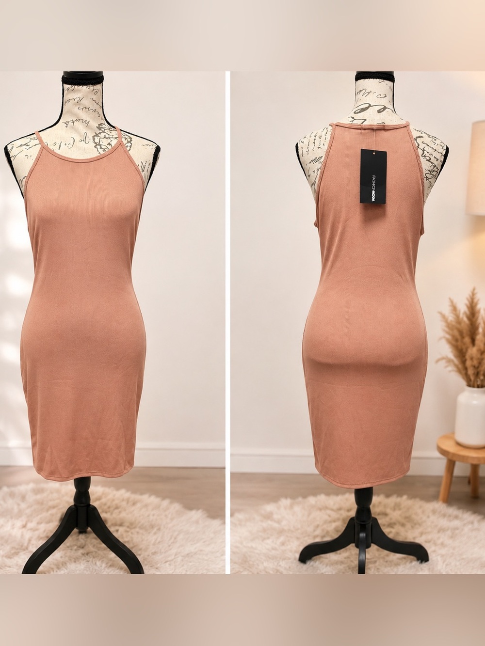 NWT Fashion Nova Riley Ribbed Mini Dress in Mocha - Size Medium ✨